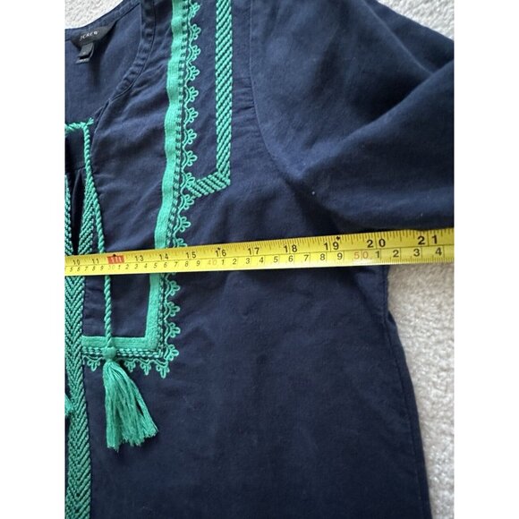 J. Crew Women’s Embroidered Boho Linen & Cotton Navy & Green Top Blouse Size 10 - Picture 11 of 13